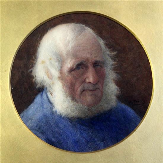 Henry M. Terry (1879-1920) Portrait of a fisherman tondo, 7.5in.